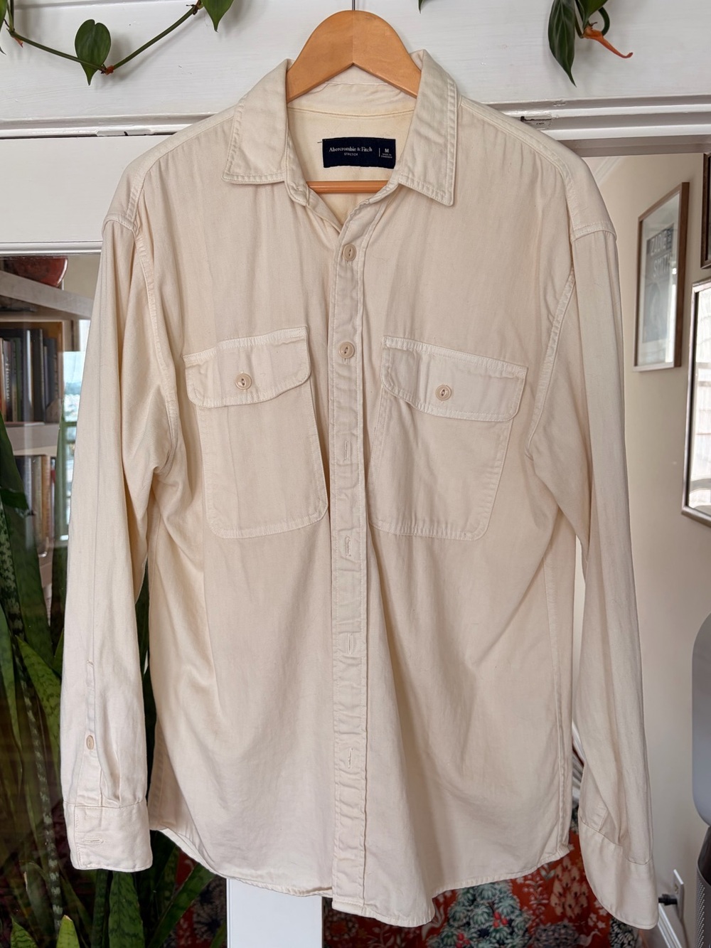 cream a&f oversized button down